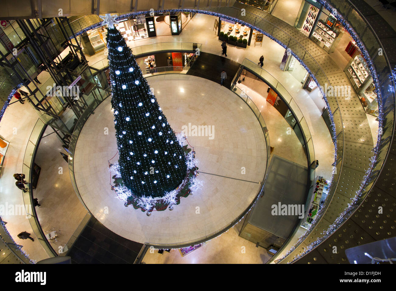 Christmas tree a Las Arenas shopping center, Plaza de Espanya Barcelona Catalonia Spain Stock Photo