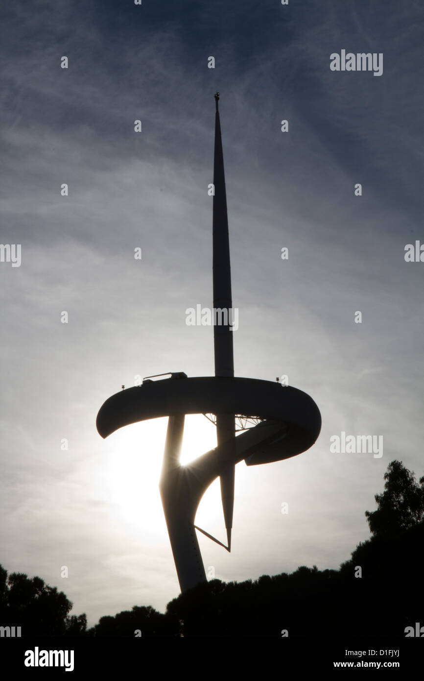 Barcelona Spain Santiago Calatrava's Montjuic Telecommunications tower Olympic stadium village Stock Photo