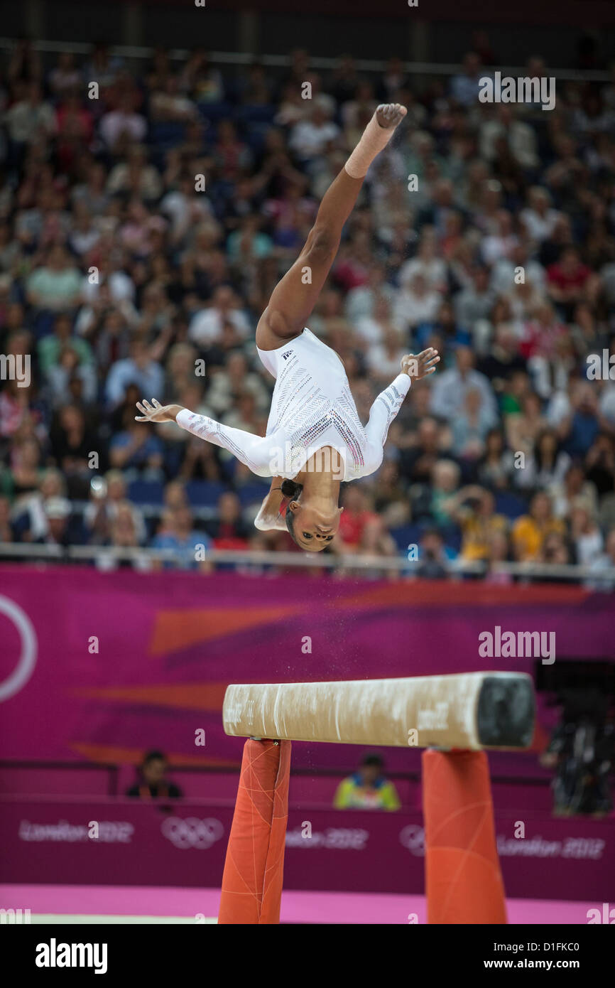 Gabrielle Douglas (USA) competing during the Women's Balance Beam Final at the 2012 Olympic Summer Games, London, England. Stock Photo