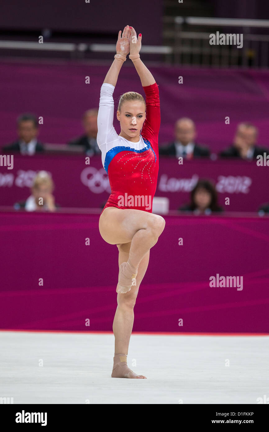 Kseniia Afanaseva (RUS) competing during the Women's Floor Final at the 2012 Olympic Summer Games, London, England. Stock Photo