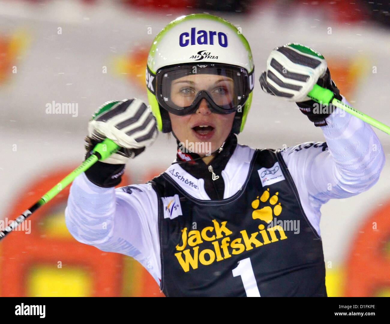 19.12.2012. Aare, Sweden.  FIS World Cup Giant slalom for women Picture shows the cheering from Anna Fenninger AUT  World Cup 2013 Stock Photo