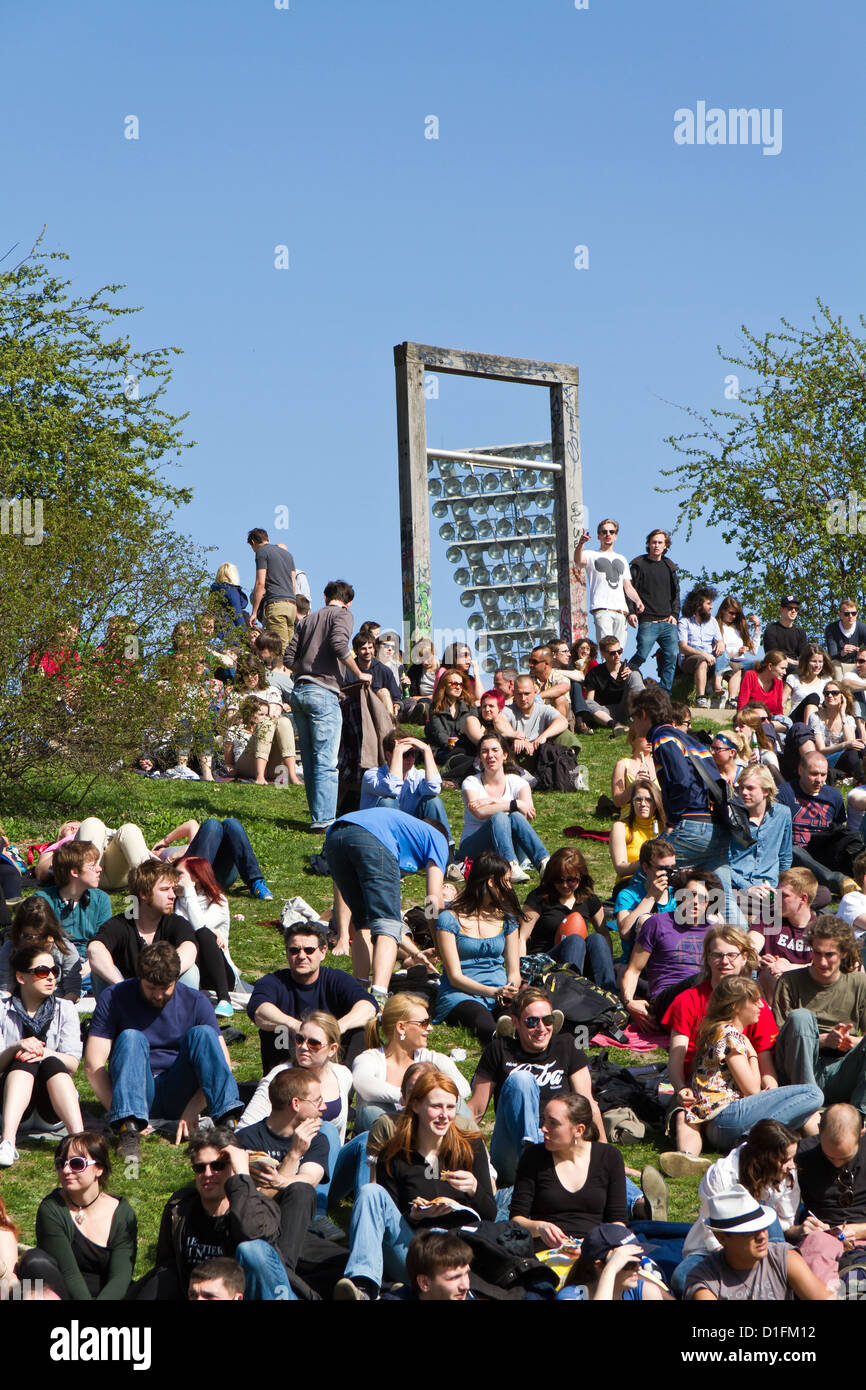 Audience of the Karaoke Event in the Berlin Wall Park ( Mauerpark ) taking Place every Sunday Afternoon during Summer, Germany Stock Photo