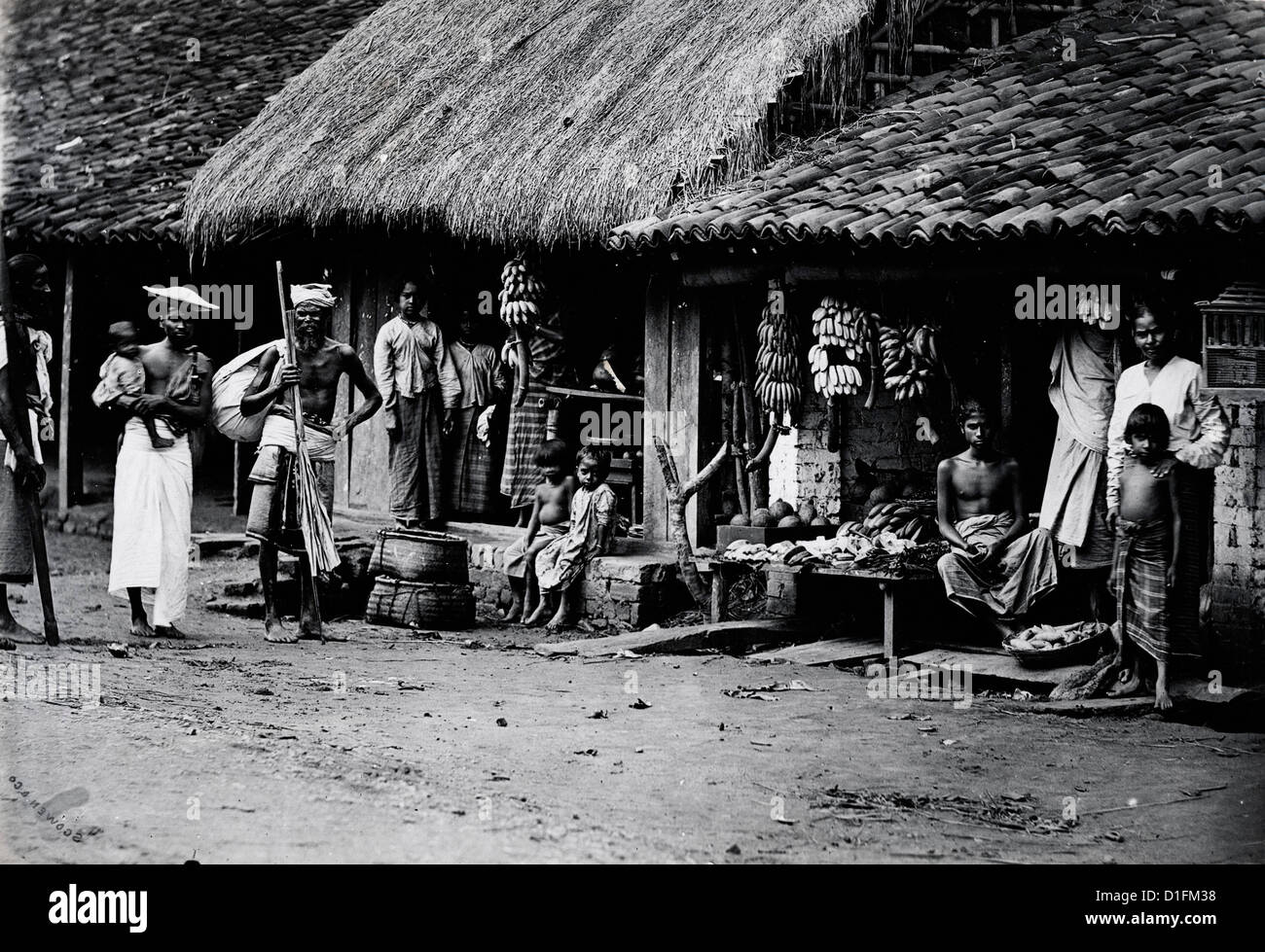 Village Scene Near Kandy, Ceylon, ca 1880, by Charles Scowen & Co. Stock Photo