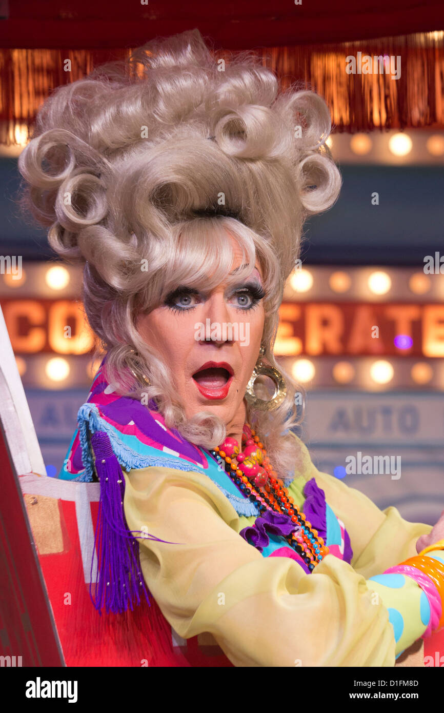 Lily Savage, aka Paul O'Grady stars as the Widow Twankey in the Christmas pantomime 'Aladdin' at the O2 Theatre, O2 Arena Stock Photo