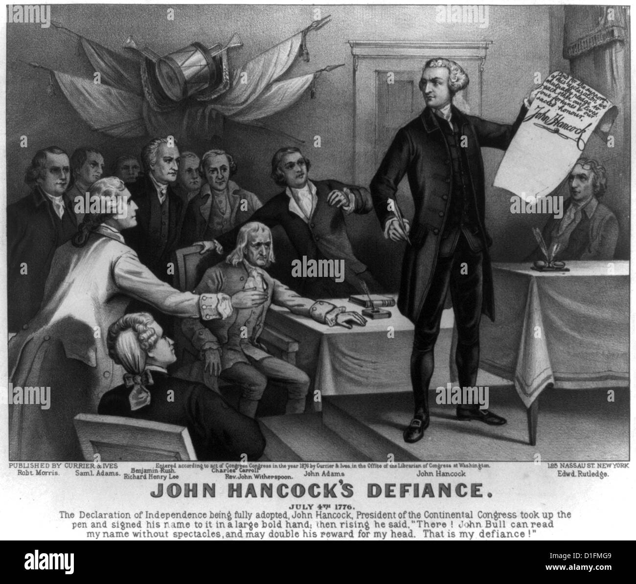 John Hancock's defiance: July 4th 1776 Stock Photo