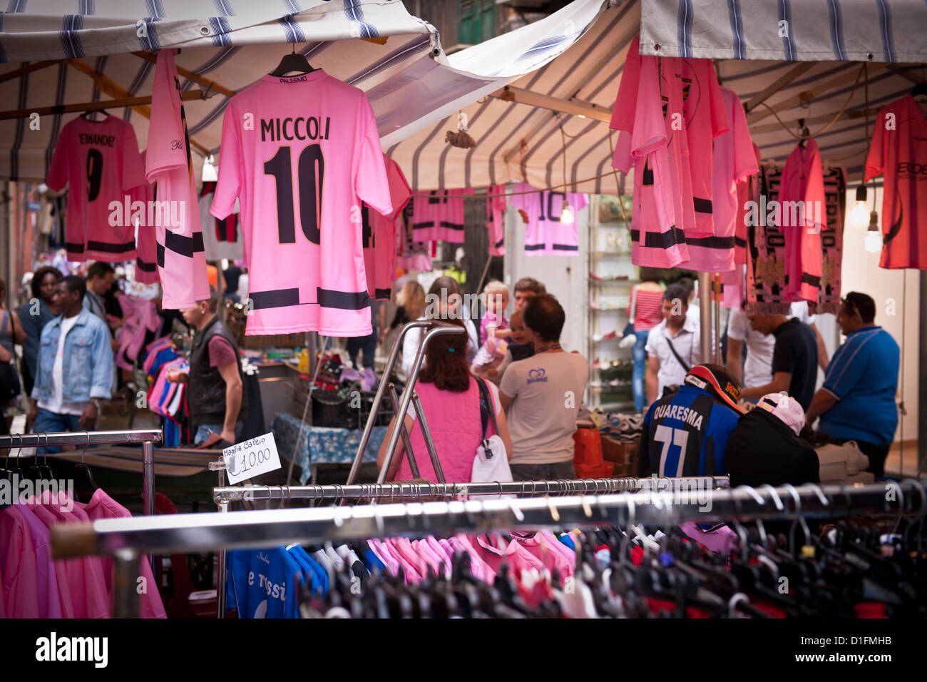 Palermo Football shirts at a market in Sicily Stock Photo - Alamy