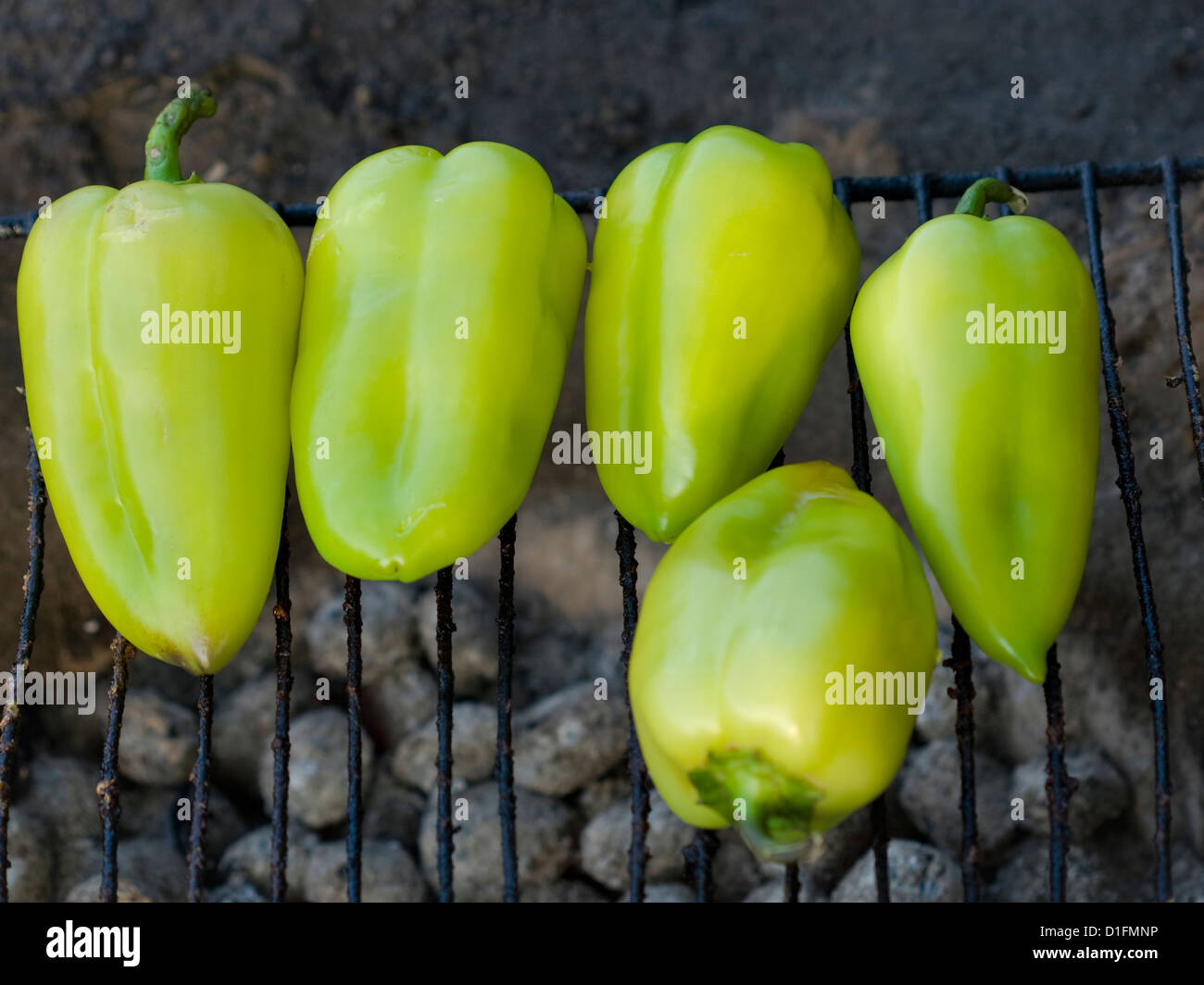 Green pepper BBQ vegetables cooking on a grill Stock Photo Alamy