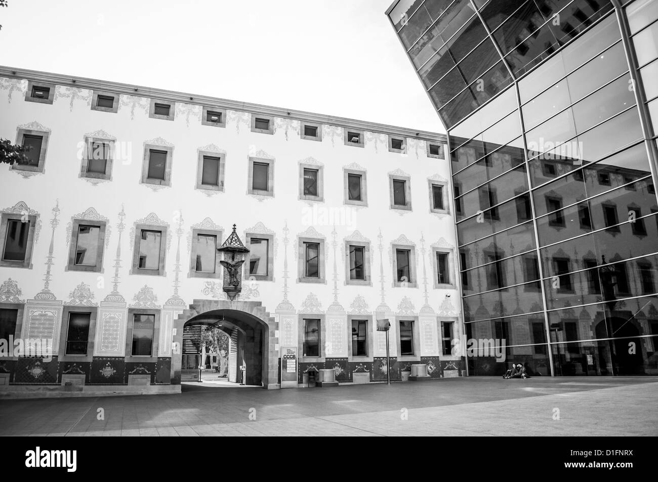 Old meets new in the two buildings housing the CCCB museum of contemporary art in Barcelona, Spain. Stock Photo