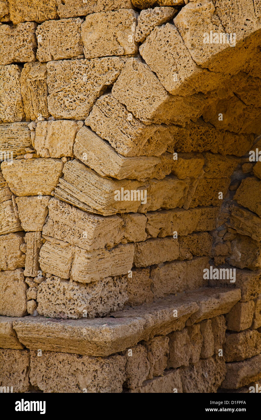 Arch detail of a Roman aqueduct in Caesarea National Park, Israel Stock Photo