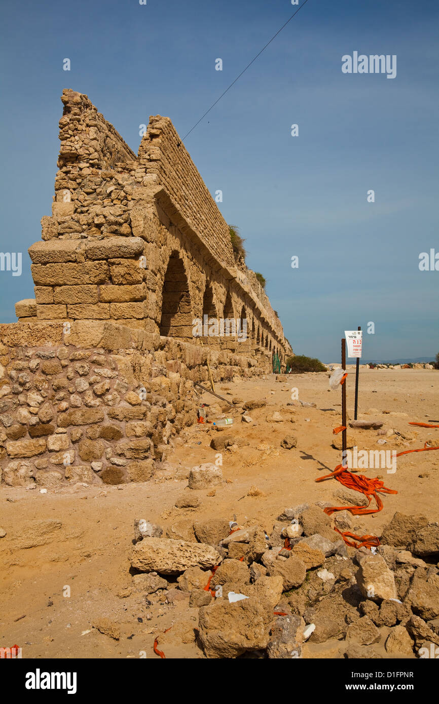 Cross-section of a Roman aqueduct in Caesarea, Israel Stock Photo