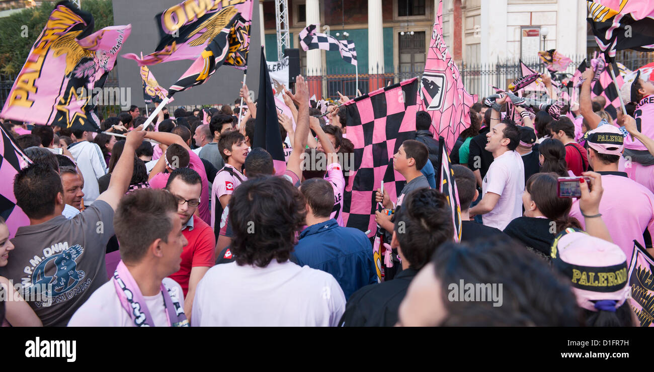 Fans of Palermo Football Club show their colors on game day