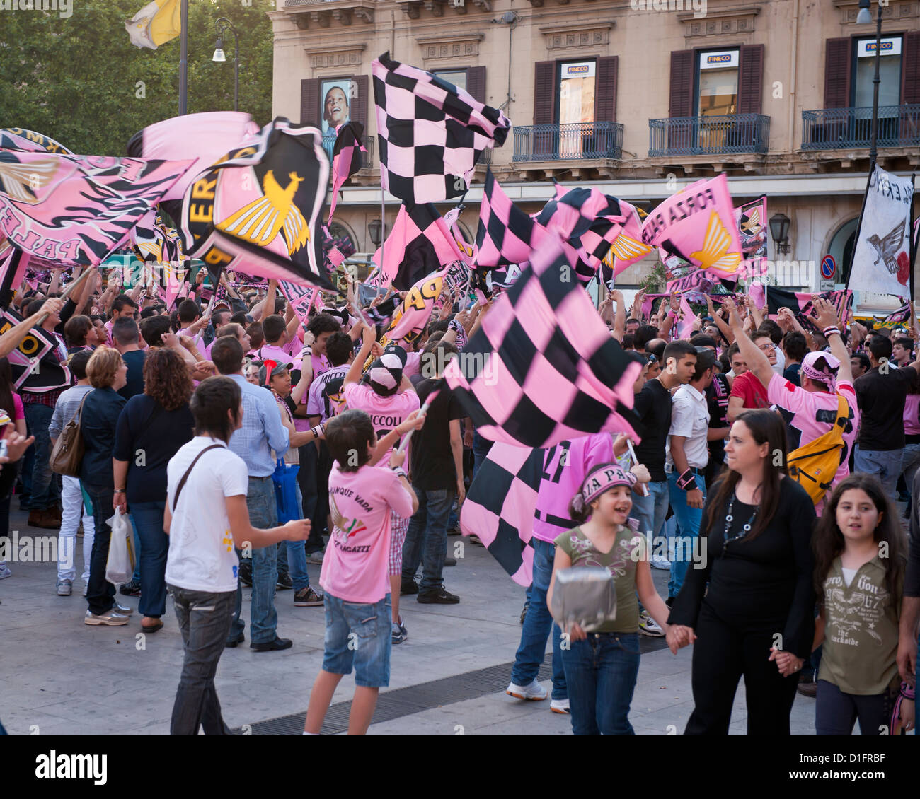 Fans of Palermo Football Club show their colors on game day