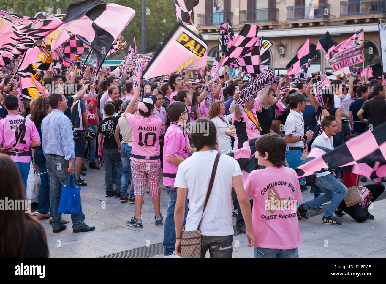 Fans of Palermo Football Club show their colors on game day, Palermo Stock  Photo - Alamy