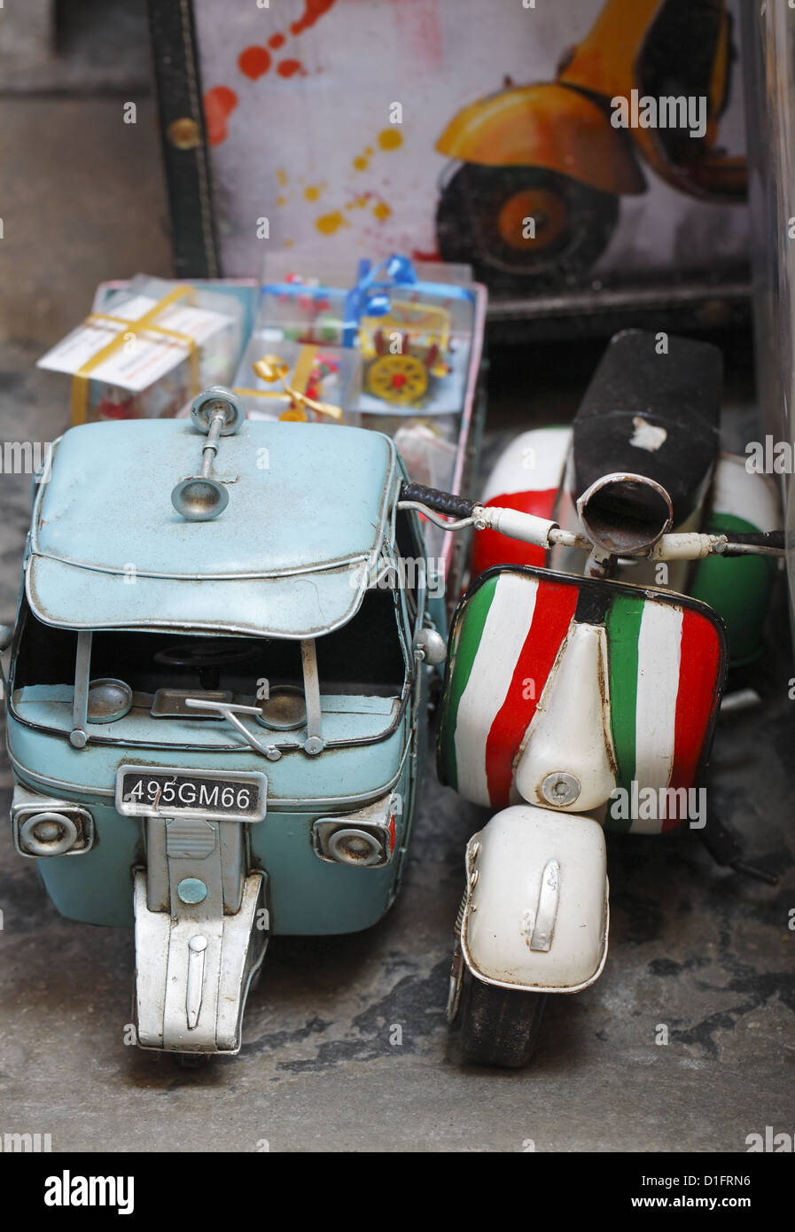 Mini scooters models, the souvenir shop,  Sicily, Italy Stock Photo