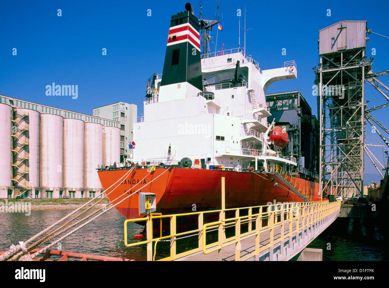 Cargo Ship / Bulk Freighter loading Grain at Grain Elevator Terminal