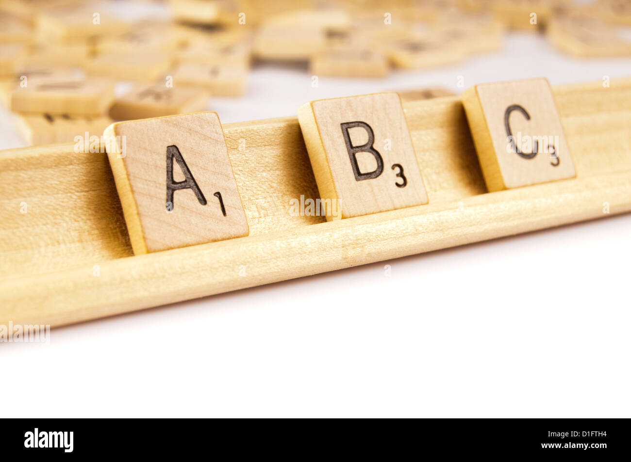 ABC word spelled with scrabble letters Stock Photo - Alamy