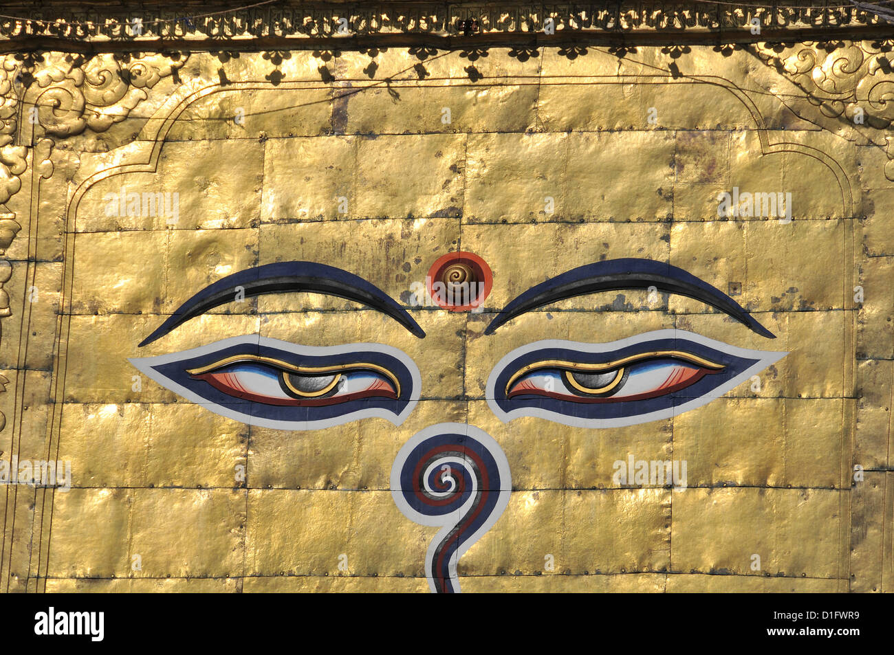 stupa eyes of buddha Swayambhunath temple Kathmandu Nepal Stock Photo