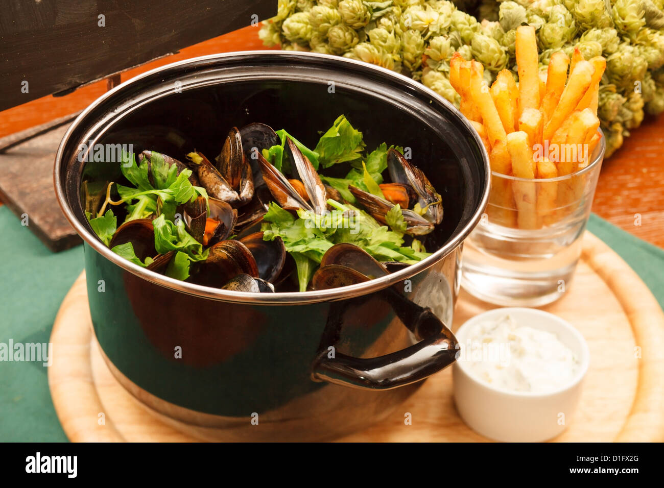 mussels with french fries Stock Photo Alamy