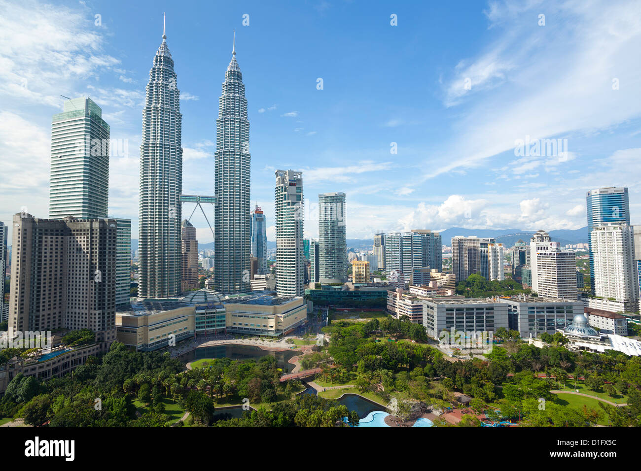 City centre including the KLCC park convention and shopping centre, Petronas Towers, Kuala Lumpur, Malaysia Stock Photo