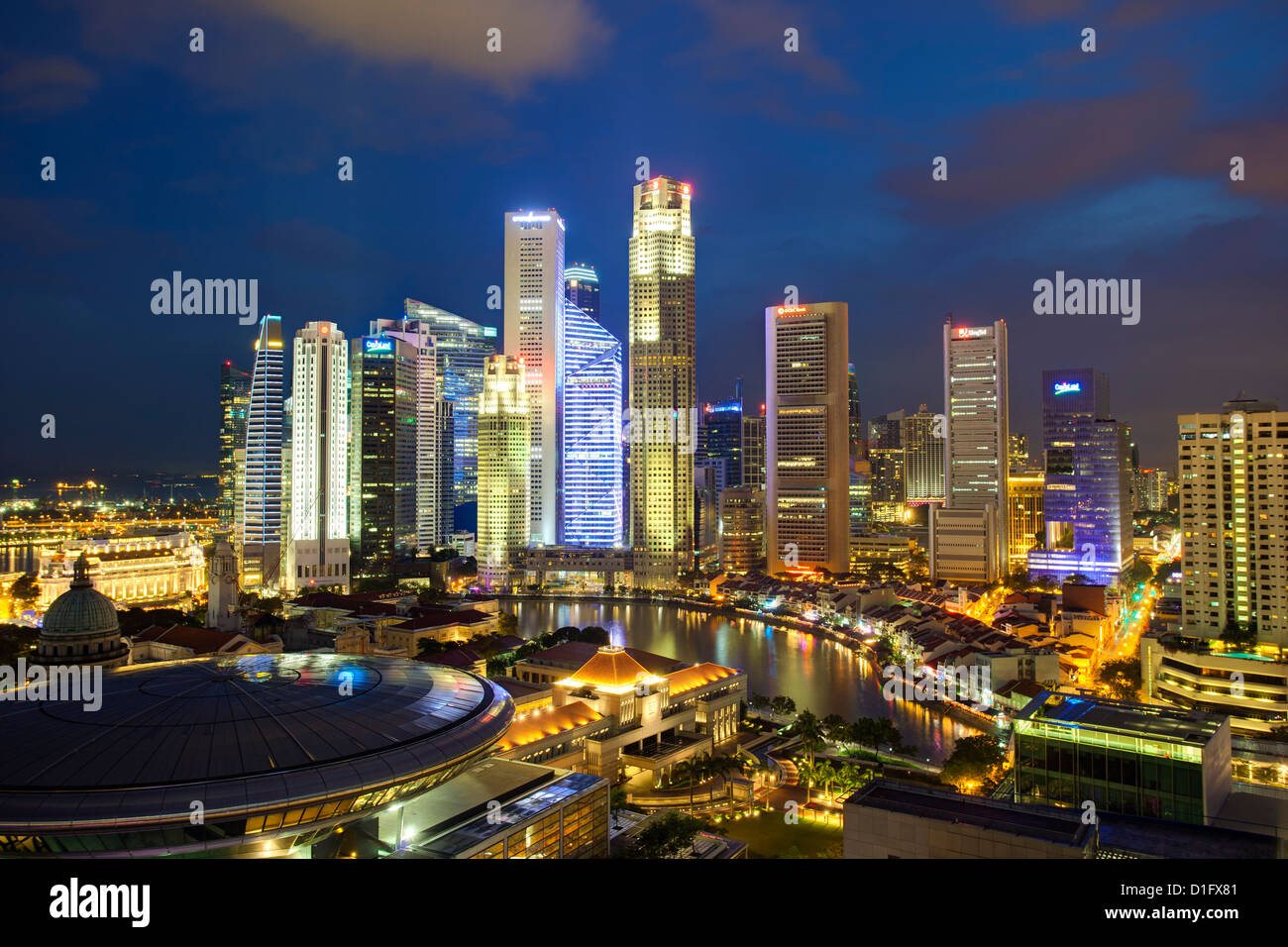 Skyline and Financial district at dusk, Singapore, Southeast Asia, Asia Stock Photo