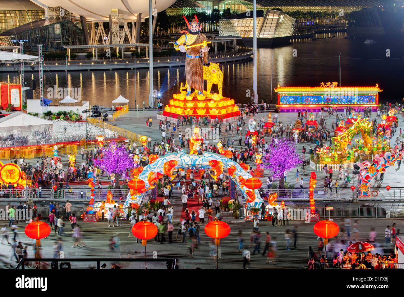 River Hongbao decorations for Chinese New Year celebrations at Marina Bay, Singapore, Southeast Asia, Asia Stock Photo