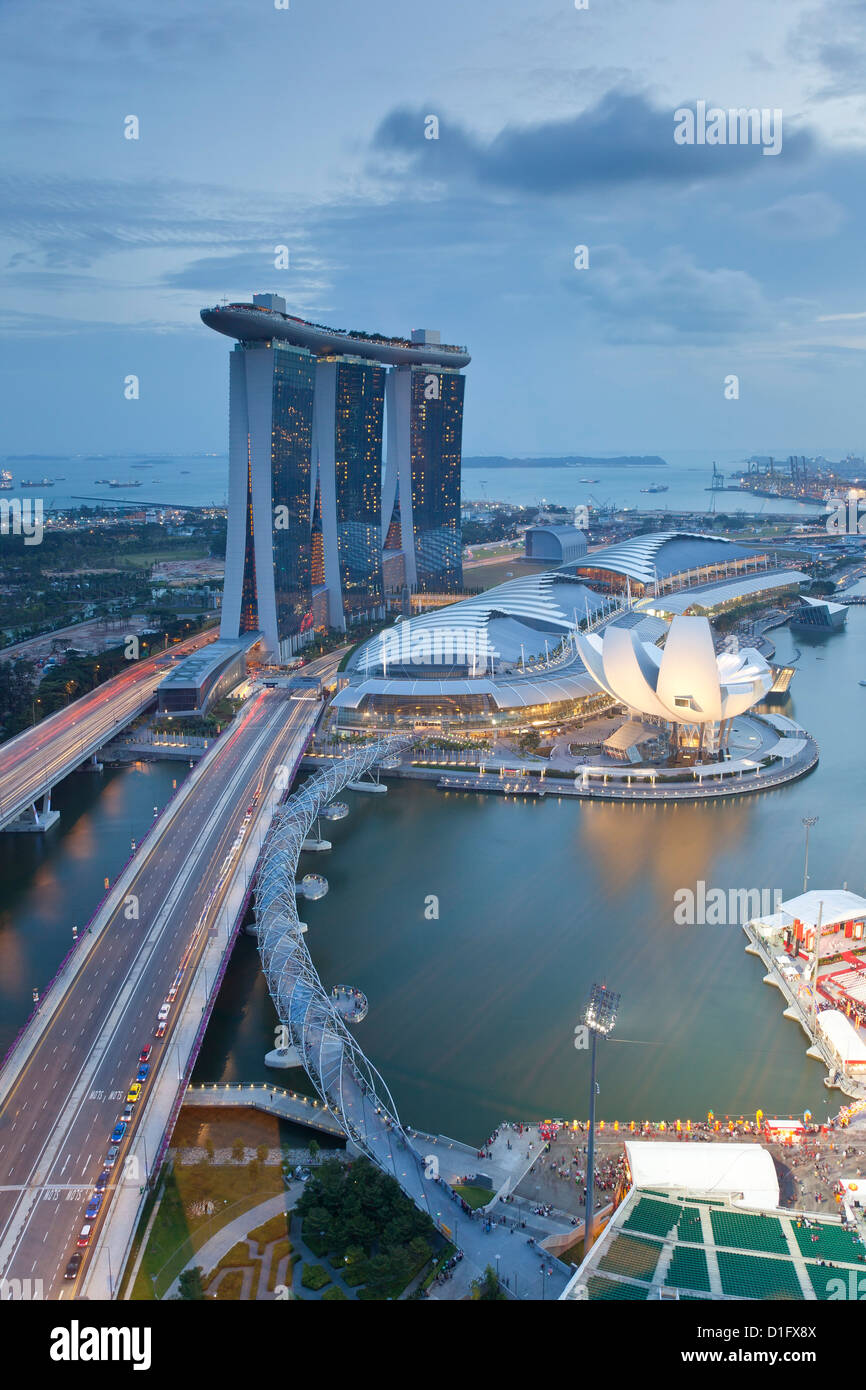 The Helix Bridge and Marina Bay Sands Singapore, Marina Bay, Singapore, Southeast Asia, Asia Stock Photo