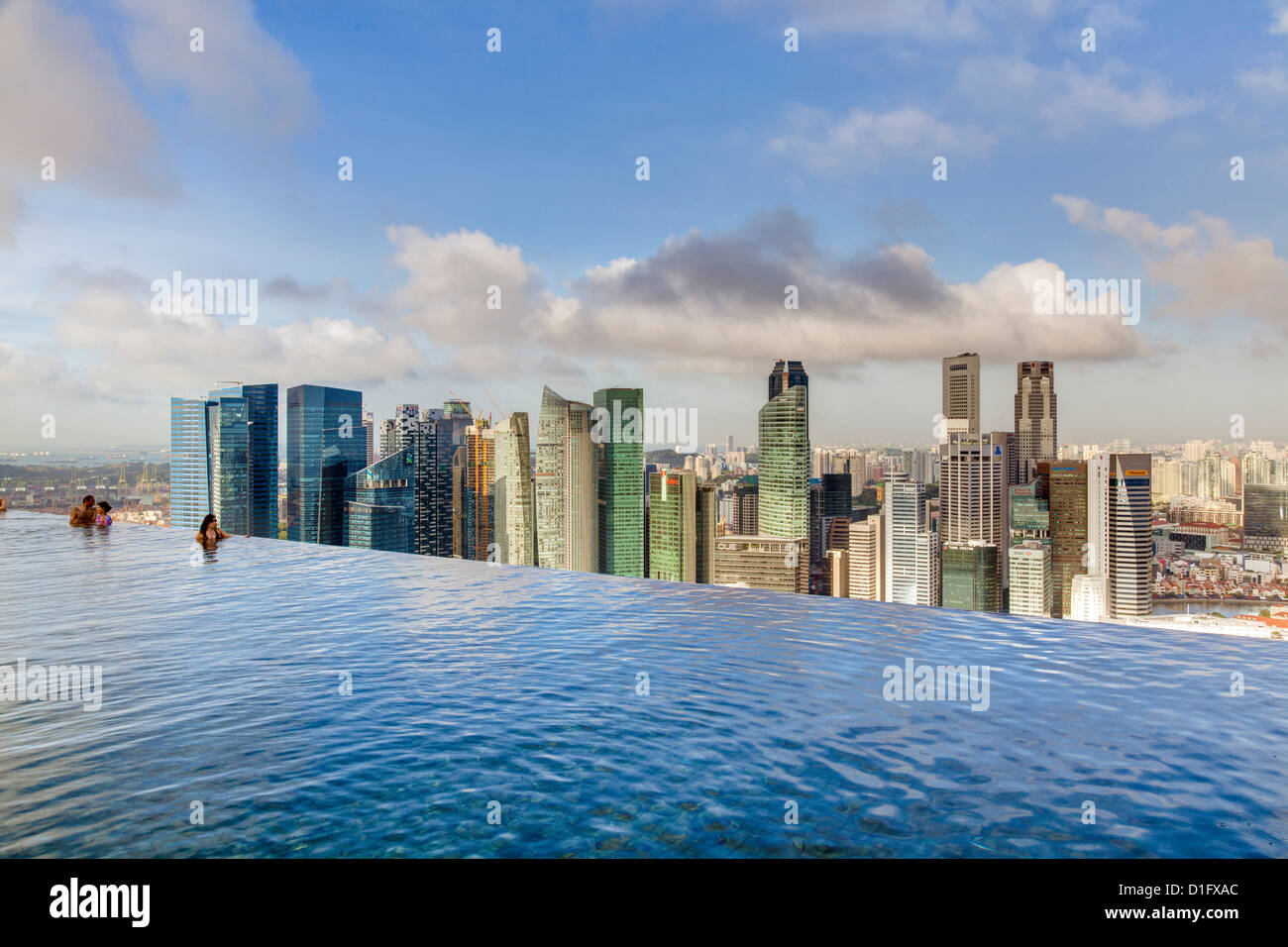 Sands SkyPark infinity swimming pool on the 57th floor of Marina Bay Sands Hotel, Marina Bay, Singapore, Southeast Asia, Asia Stock Photo