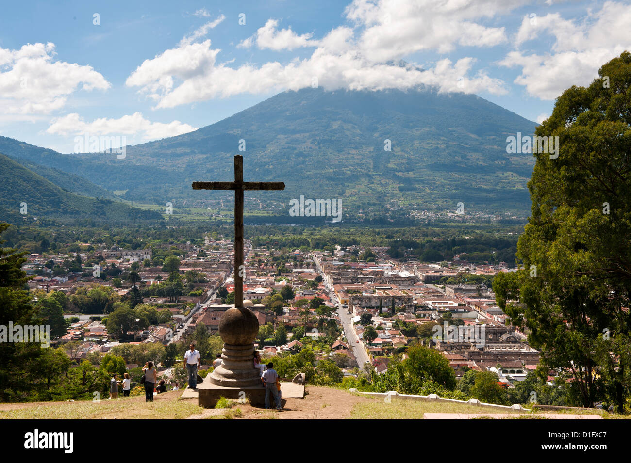 View of Antigua from Cross on the Hill Park, UNESCO World Heritage Site, Guatemala, Central America Stock Photo