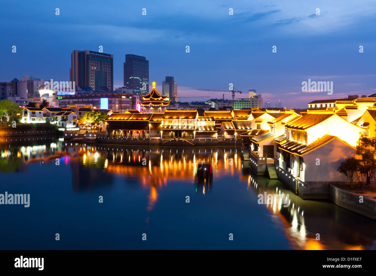 Beautiful night scene of the city Suzhou, China Stock Photo