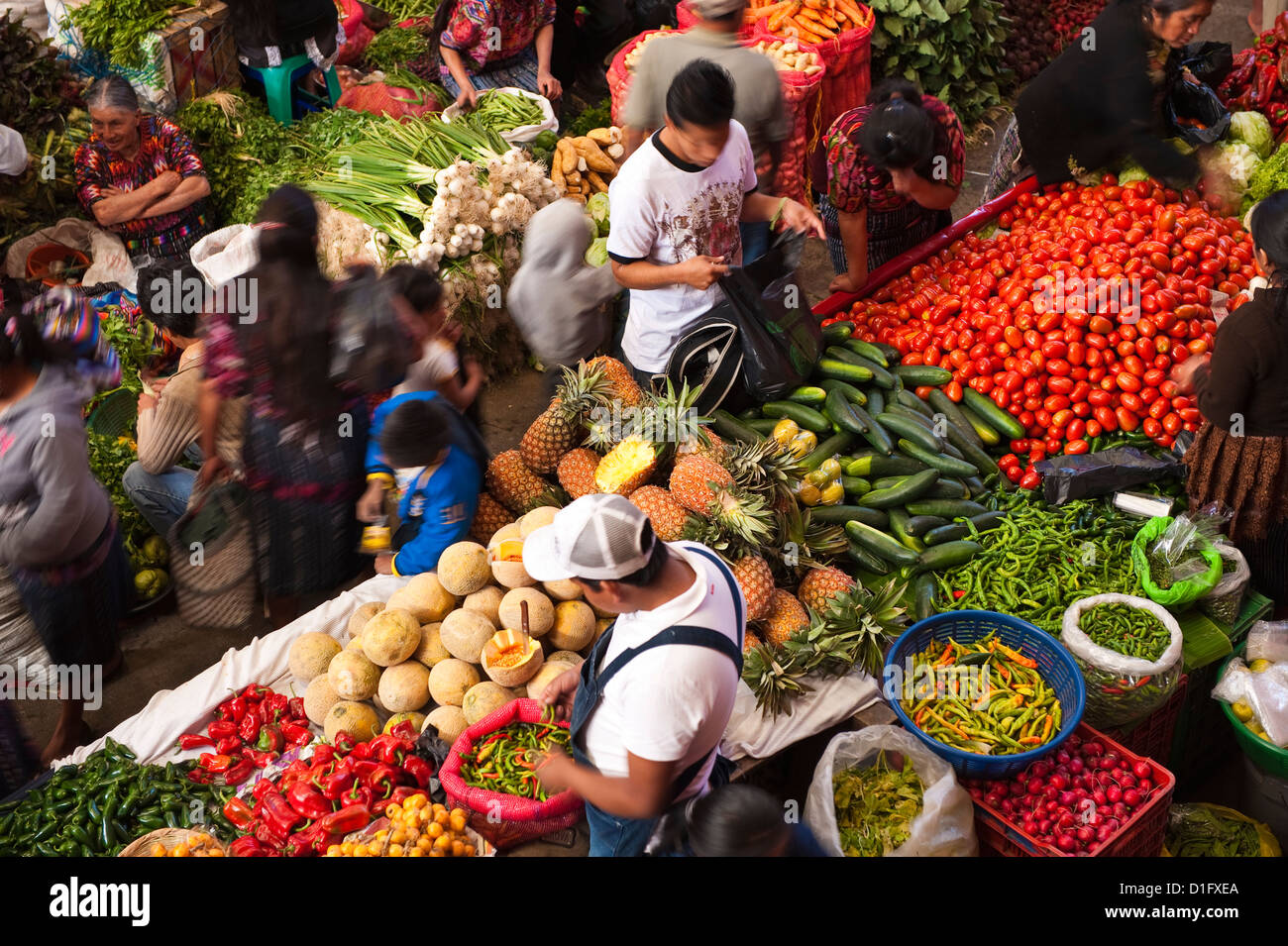 Indoor produce market, Chichicastenango, Guatemala, Central America Stock Photo