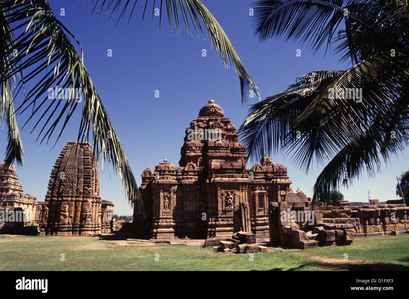 View of the Mallikarjuna temple in Dravidian style built by Vikramadiyta's second queen Trilokyamahadevi in 745 AD at Pattadakal, also spelled Paṭṭadakallu Group of monuments in Karnataka state India Stock Photo