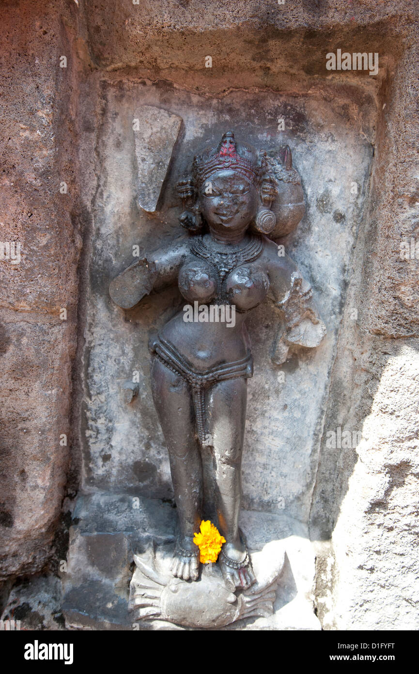 One of the 64 yoginis in the 9th century Yogini Temple, worshipped for their assistance to goddess Durga, Hirapur, Orissa, India Stock Photo