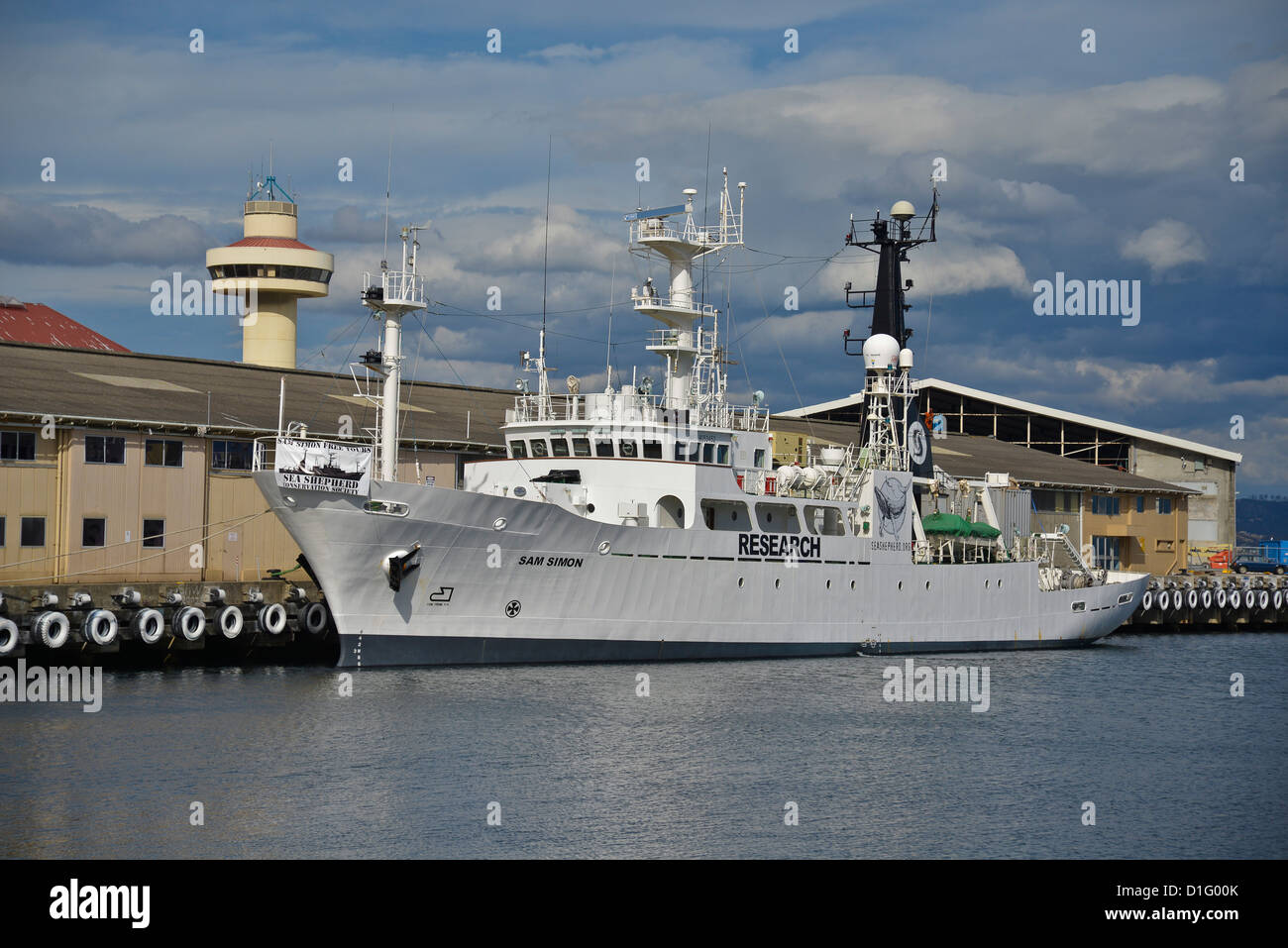 The Sea Shepherd anti whaling ship Sam Simon in Hobart Tasmania Stock Photo