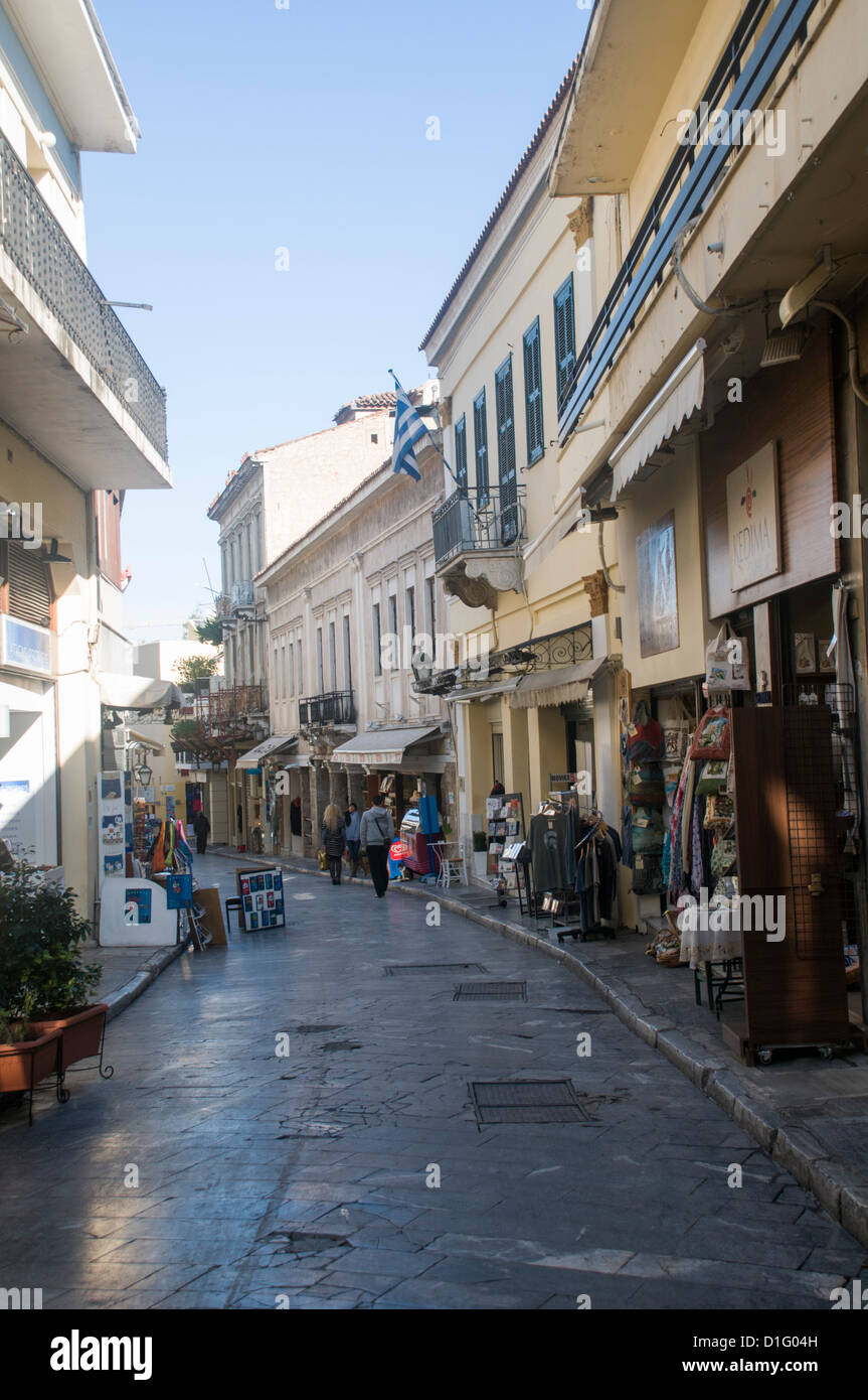 Shopping in the Narrow streets, Plaka, Athens, Greece Stock Photo