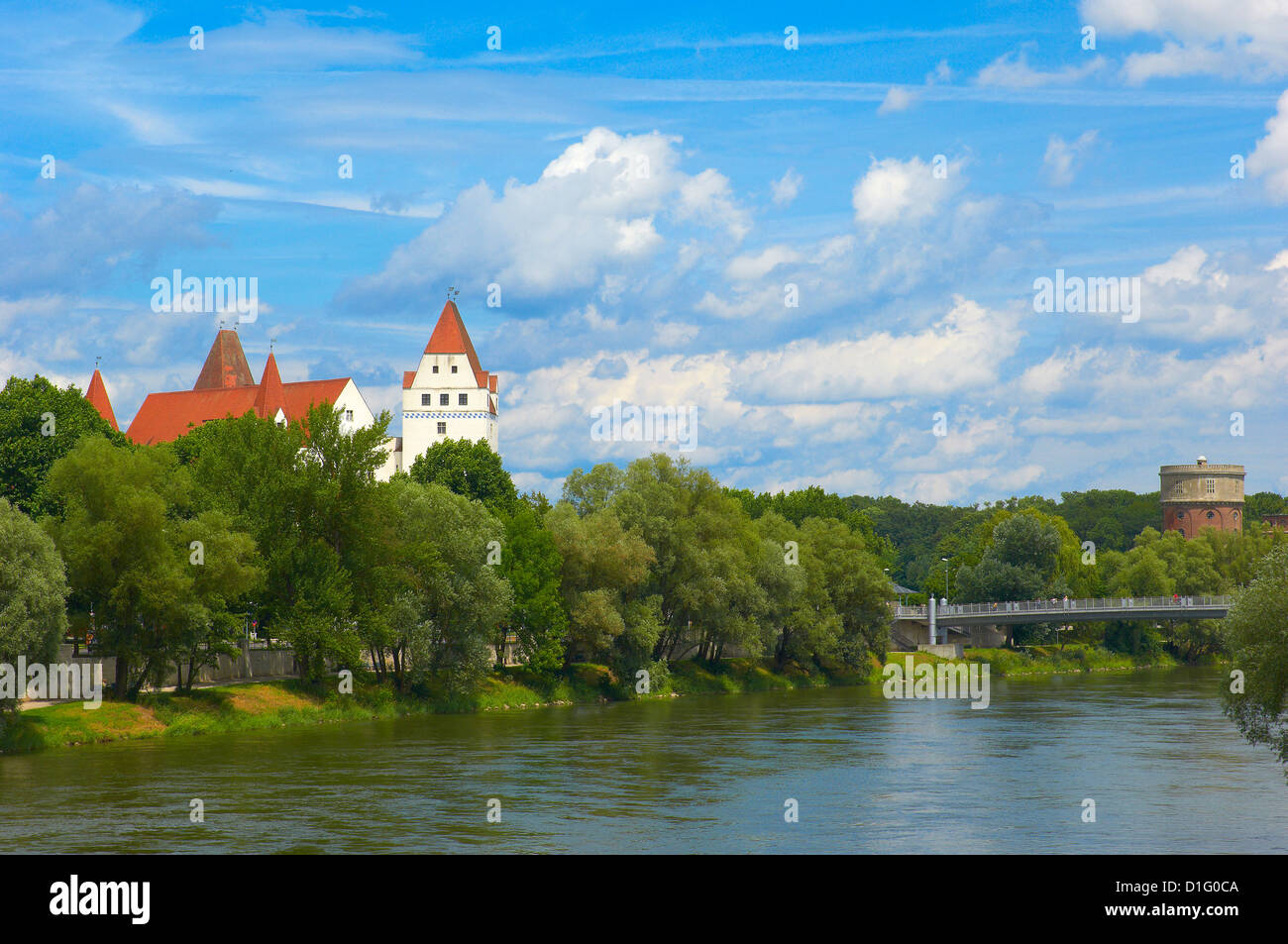 Ingolstadt, New Castle, Neues Schloss castle, Danube river, Upper Bavaria, Bavaria, Germany, Stock Photo