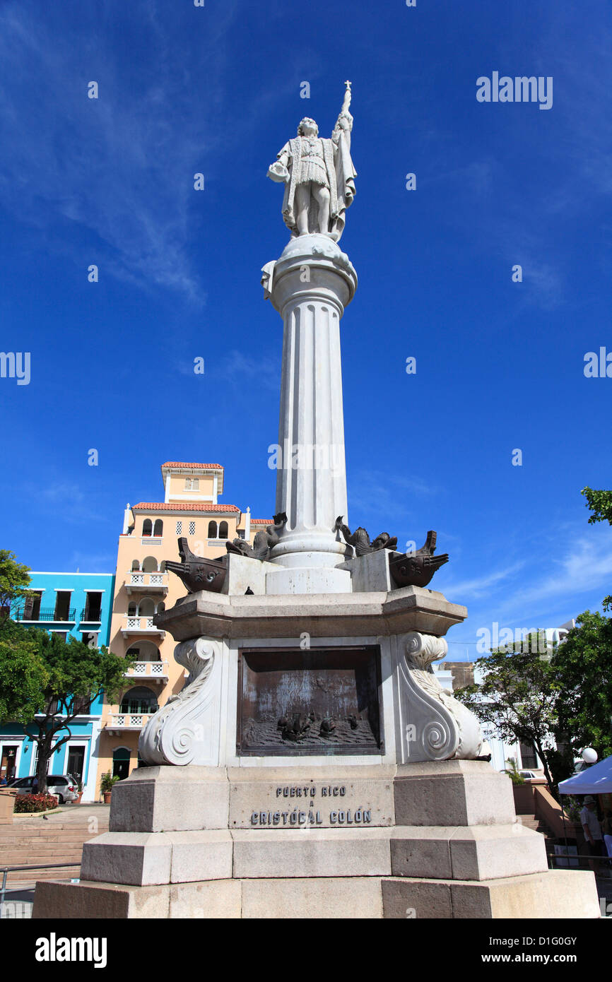 Christopher Columbus Statue, Plaza Colon, Old San Juan, San Juan, Puerto Rico, West Indies, Caribbean, United States of America Stock Photo