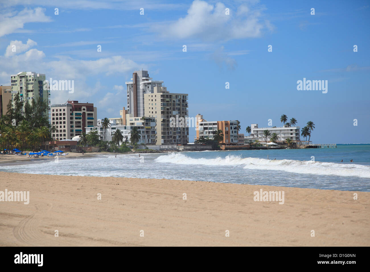 Beach, Isla Verde, San Juan, Puerto Rico, West Indies, Caribbean, United States of America, Central America Stock Photo