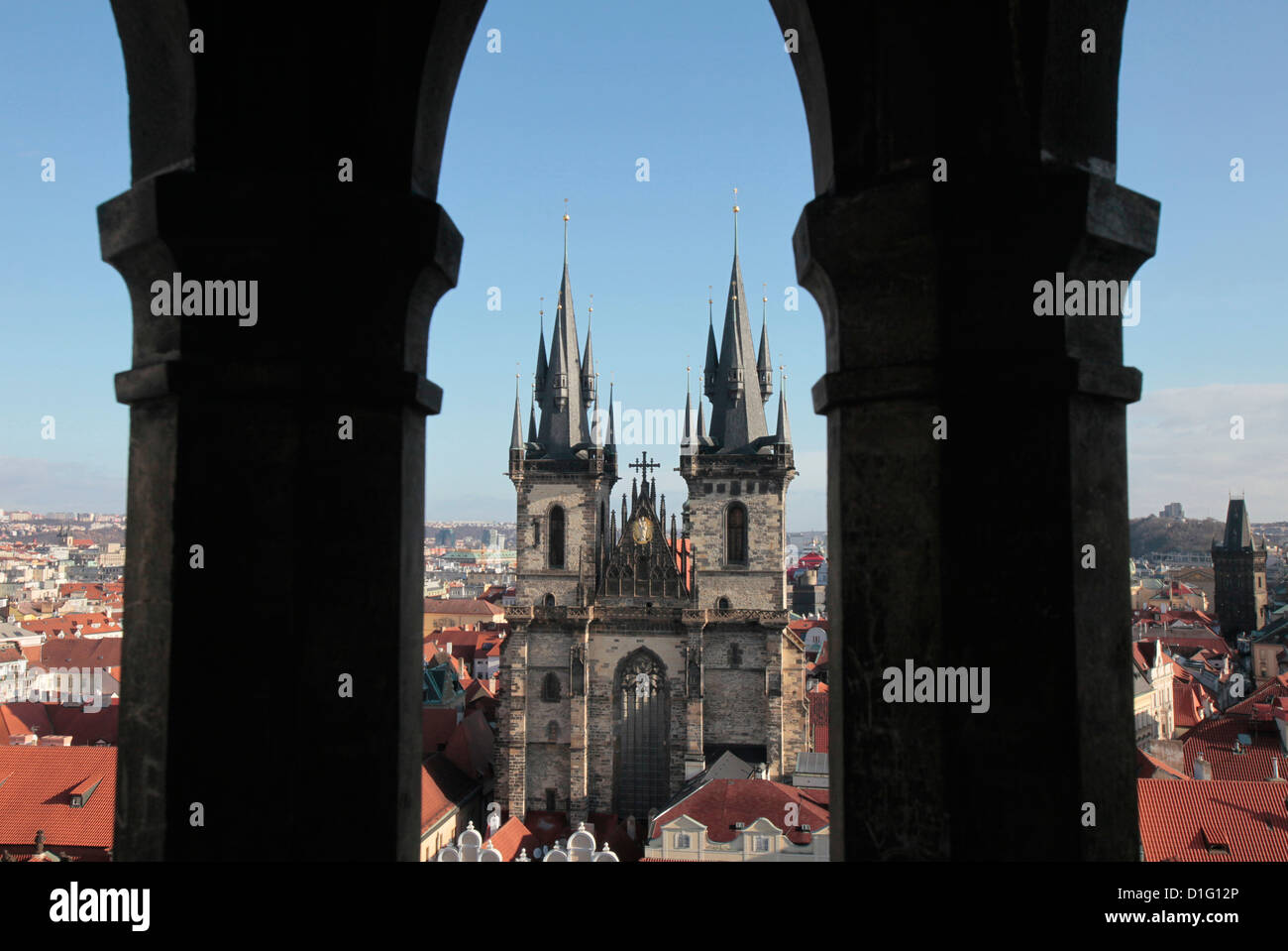 Tyn Church on Old Town Square, Prague, Czech Republic, Europe Stock Photo