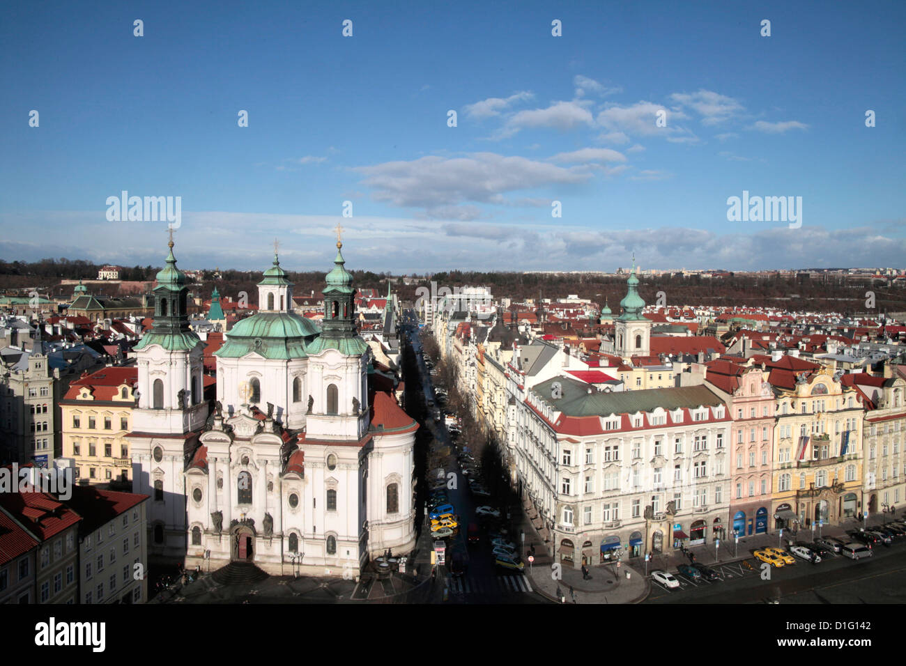 St. Nicholas Church from Town Hall Tower, Prague, Czech Republic, Europe Stock Photo