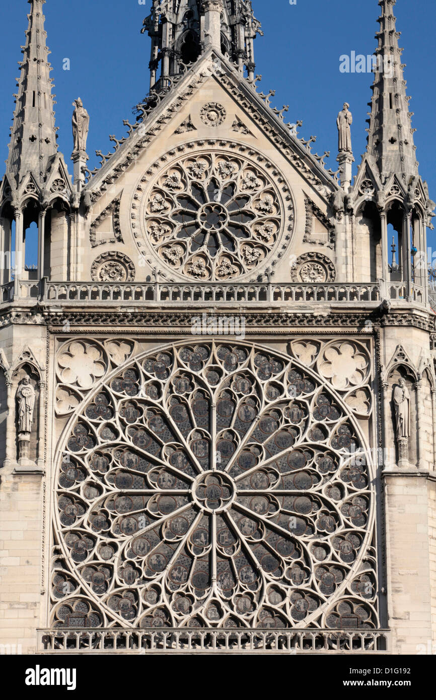Southern facade of Notre-Dame de Paris cathedral, Paris, France, Europe Stock Photo
