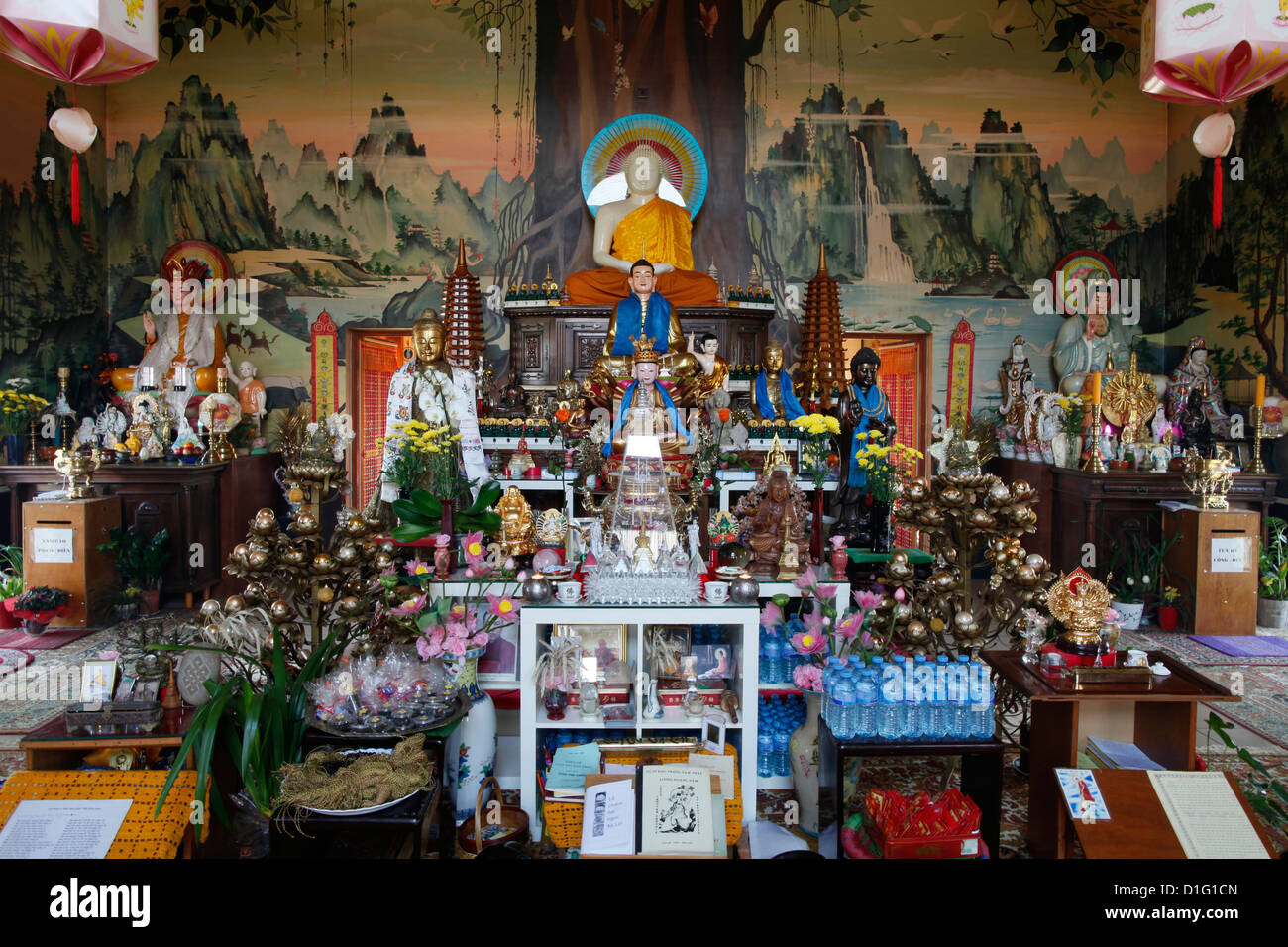 Buddha statues, Tu An Buddhist temple, Saint-Pierre-en-Faucigny, Haute Savoie, France, Europe Stock Photo