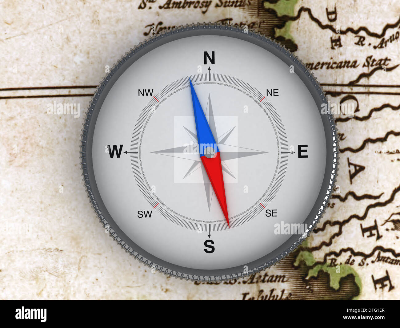Compass on the map 3d Object Series Stock Photo Alamy