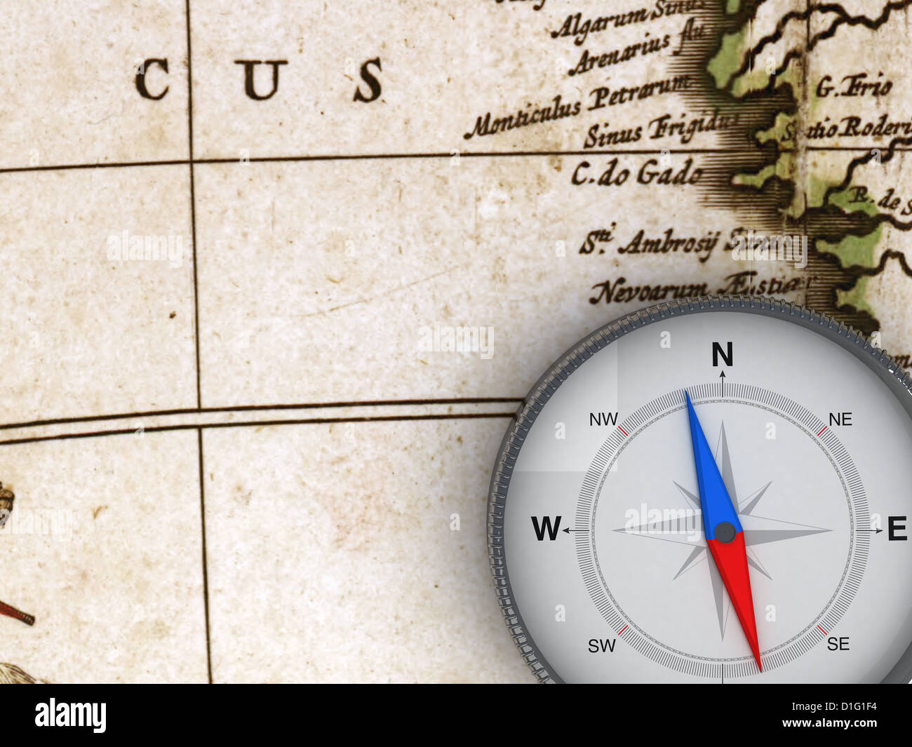 Compass on the map 3d Object Series Stock Photo Alamy