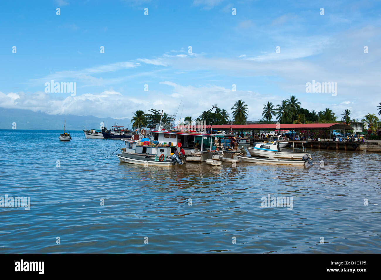 Fishing boats in the habour of Alotau, Papua New Guinea, Pacific Stock Photo