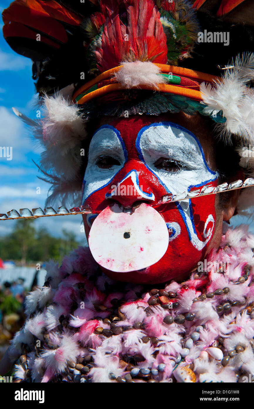 Colourfully dressed and face painted tribes celebrating the traditional Sing Sing in the Highlands, Papua New Guinea, Melanesia Stock Photo