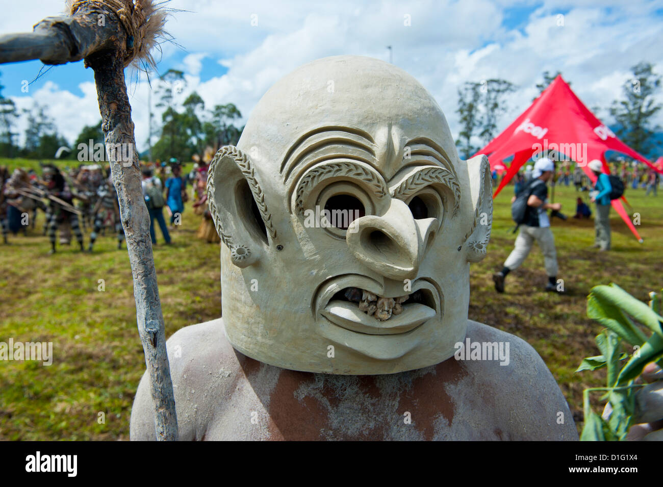 Mudman tribesman celebrating the traditional Sing Sing in the Highlands, Papua New Guinea, Pacific Stock Photo
