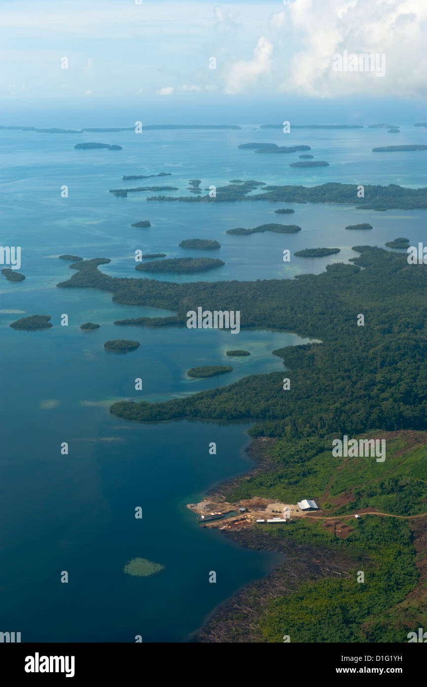 Aerial of the Marovo Lagoon, Solomon Islands, Pacific Stock Photo