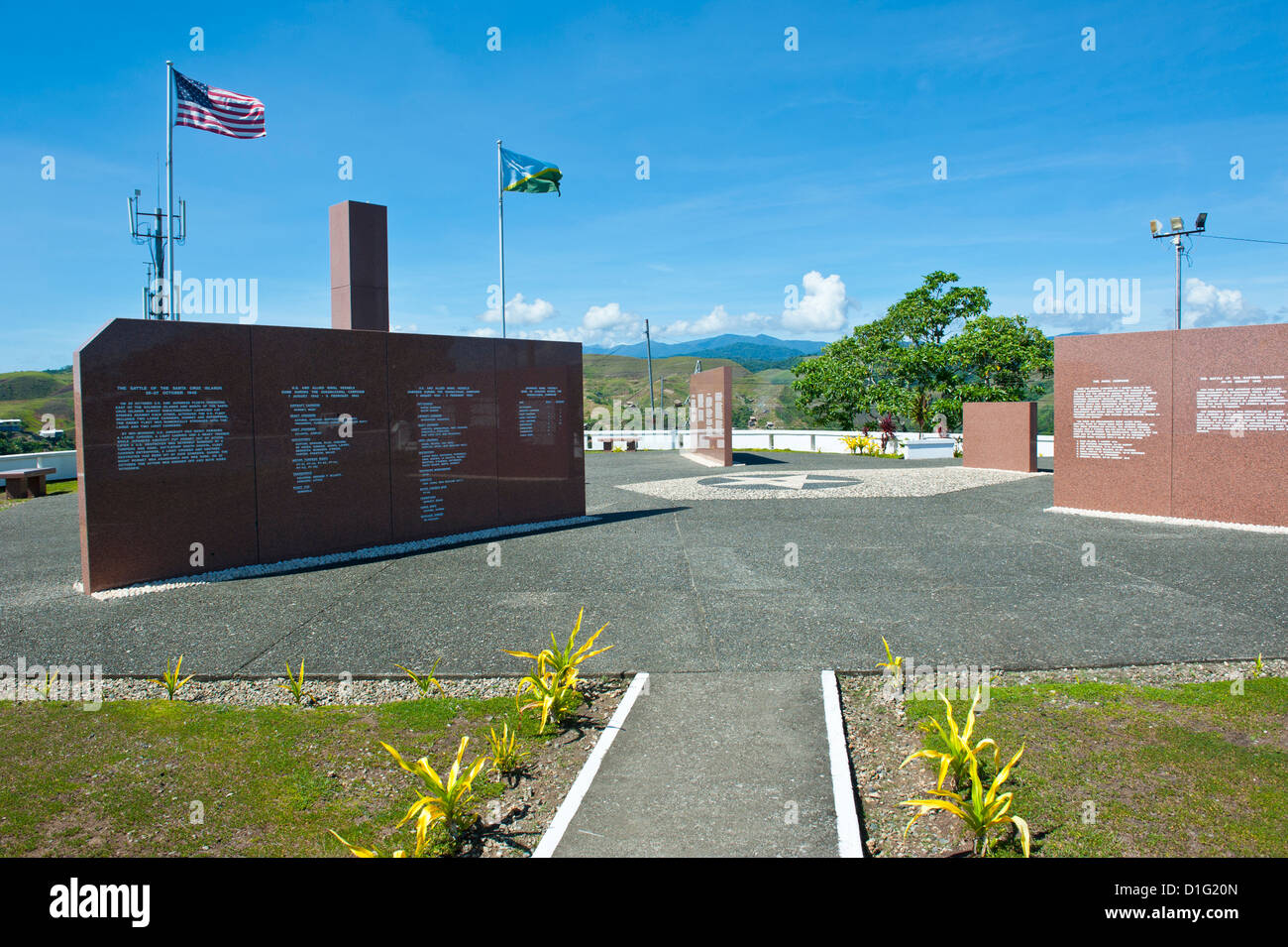 U.S. War Memorial on the Skydrive over Honiara, capital of the Solomon Islands, Pacific Stock Photo
