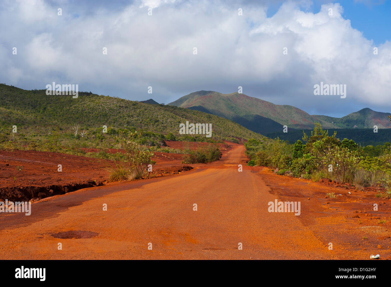 Red soil on the south coast of Grande Terre, New Caledonia, Melanesia, South Pacific, Pacific Stock Photo