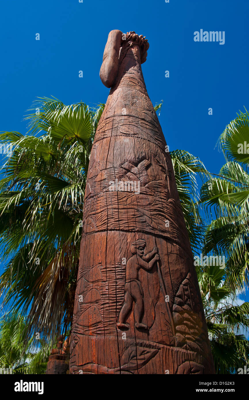 Wooden statues in the sculpture garden of La Foa, West coast of Grand Terre, New Caledonia, Melanesia, South Pacific, Pacific Stock Photo